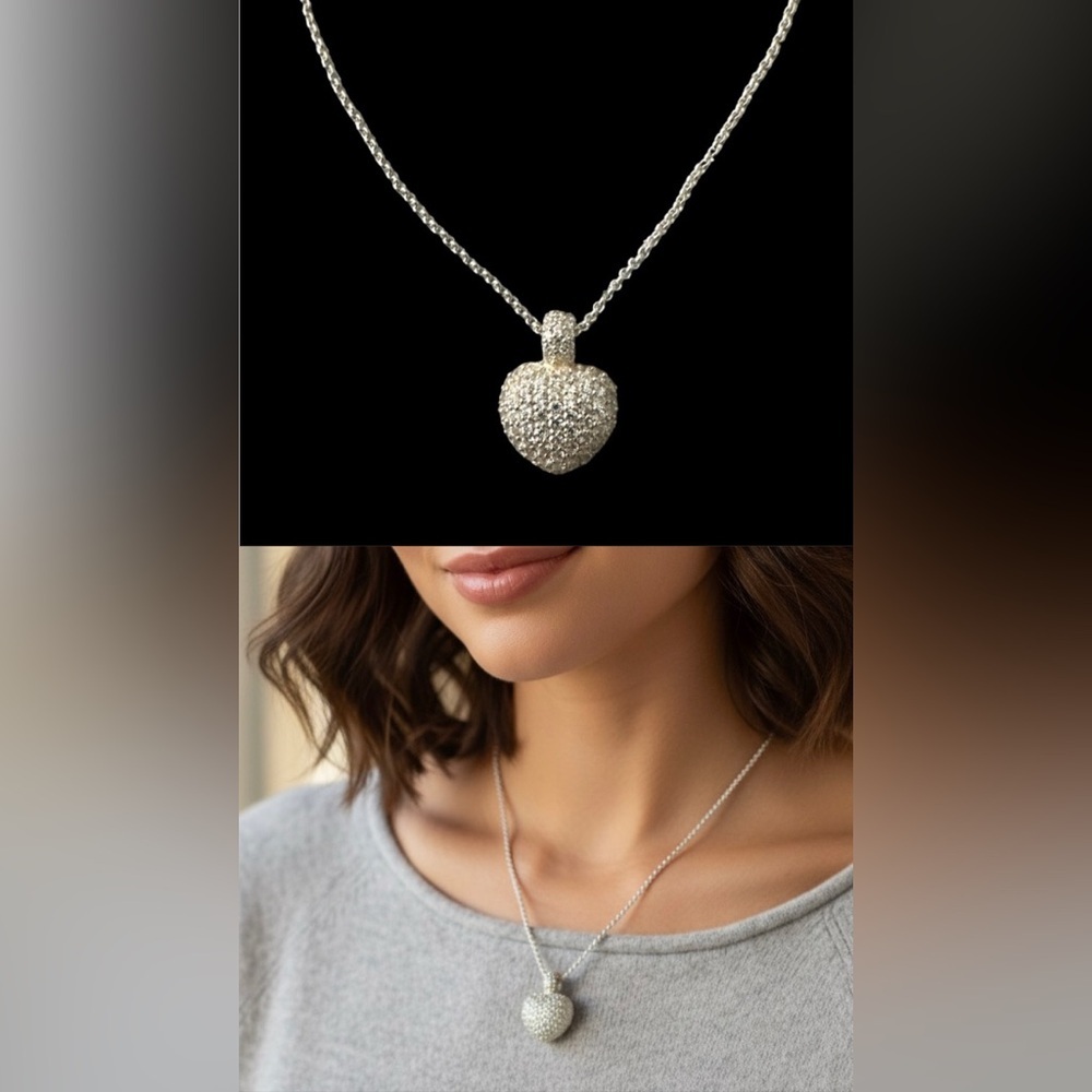 Thomas Sabo 925 Sterling Silver‎ Pave Cubic Zirconia Heart Pendant Necklace
